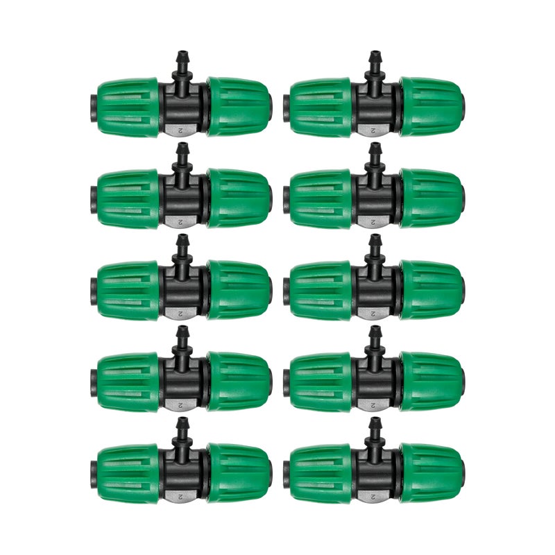 FULAIERGD 10 Pcs 1/2"" to 1/4"" Barbed Tee Connector, 1/2 Inch to 1/4 Inch Drip Irrigation Fittings Drip Line Reducer Tee Connectors 1/2"" to 1/4"" 3-Way Splitter Connectors for Garden Drip Irrigation System - Image 1